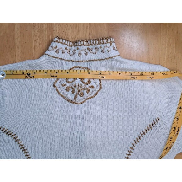 Coldwater Creek S Women's Long Cardigan Ivory Gold w/ Embroidery Toggle Buttons - Picture 14 of 16